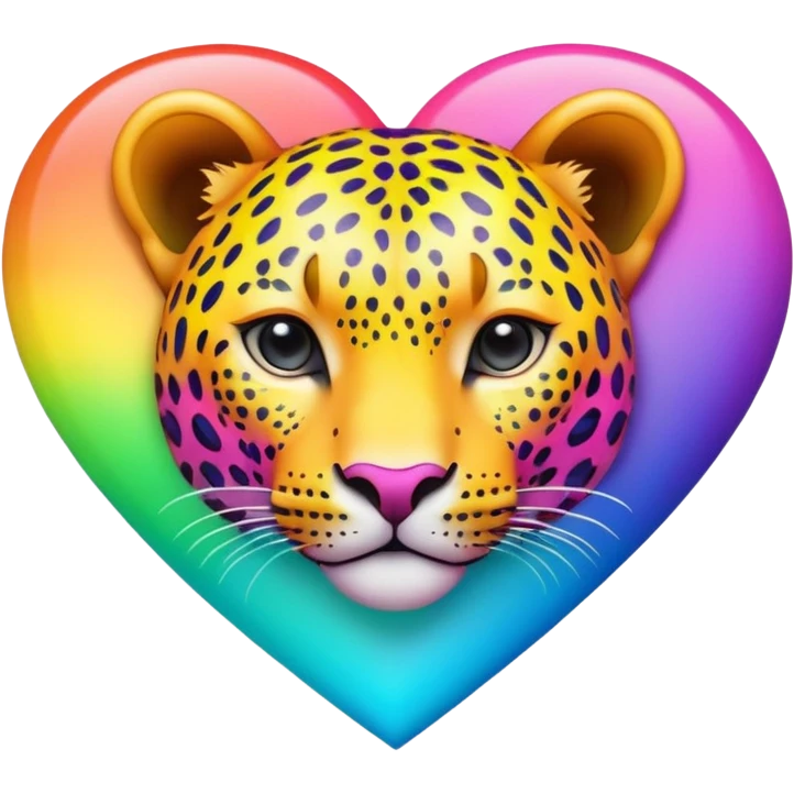 A colorful rainbow-gradients-neon-colored wild realistic leopard-printed-patterned BIG heart emoji