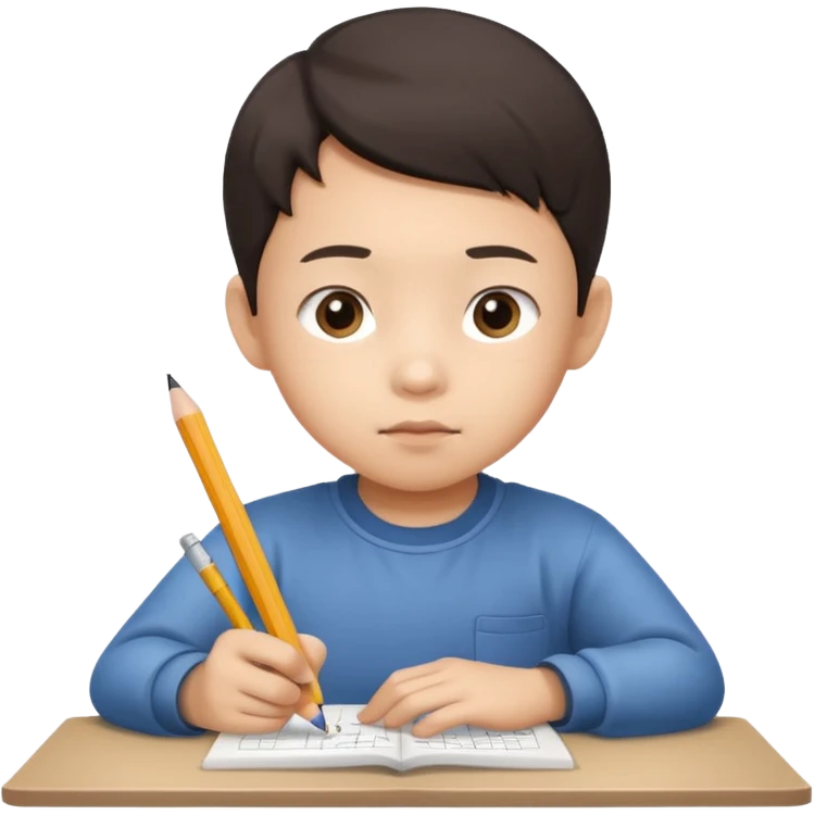 A Asian kid doing his math homework  emoji