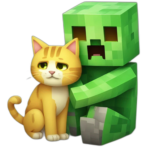 Minecraft creeper cuddling a cat emoji