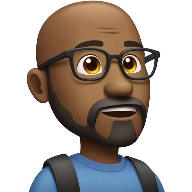 A bald black man with a beard and goatee in deep thought scratching his beard with glasses thinking. emoji
