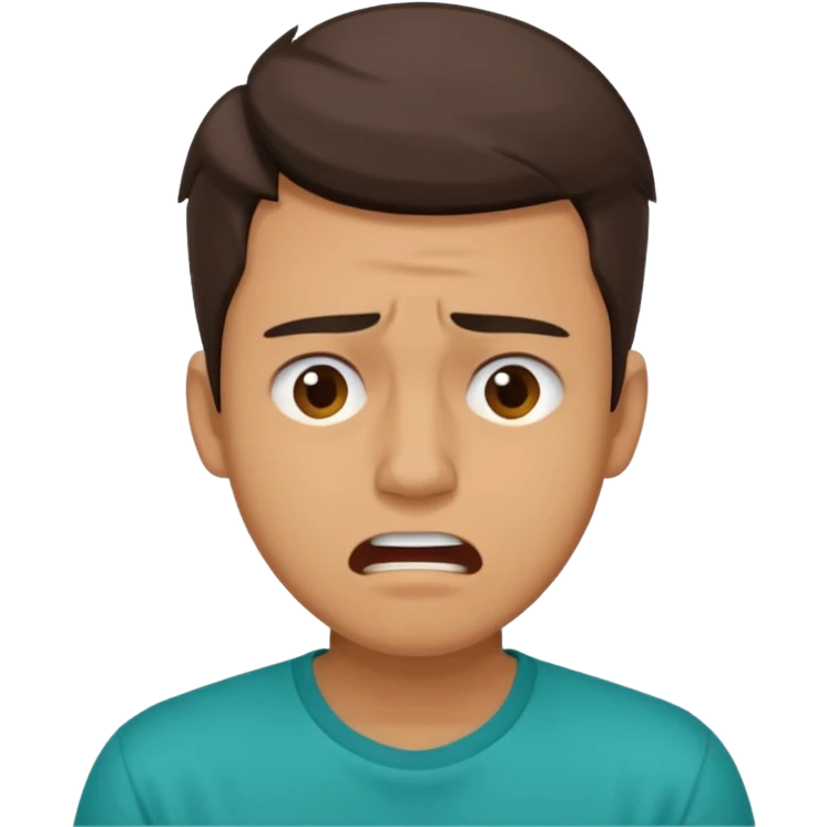 25 year old man in teal shirt that looks like he is in pain emoji