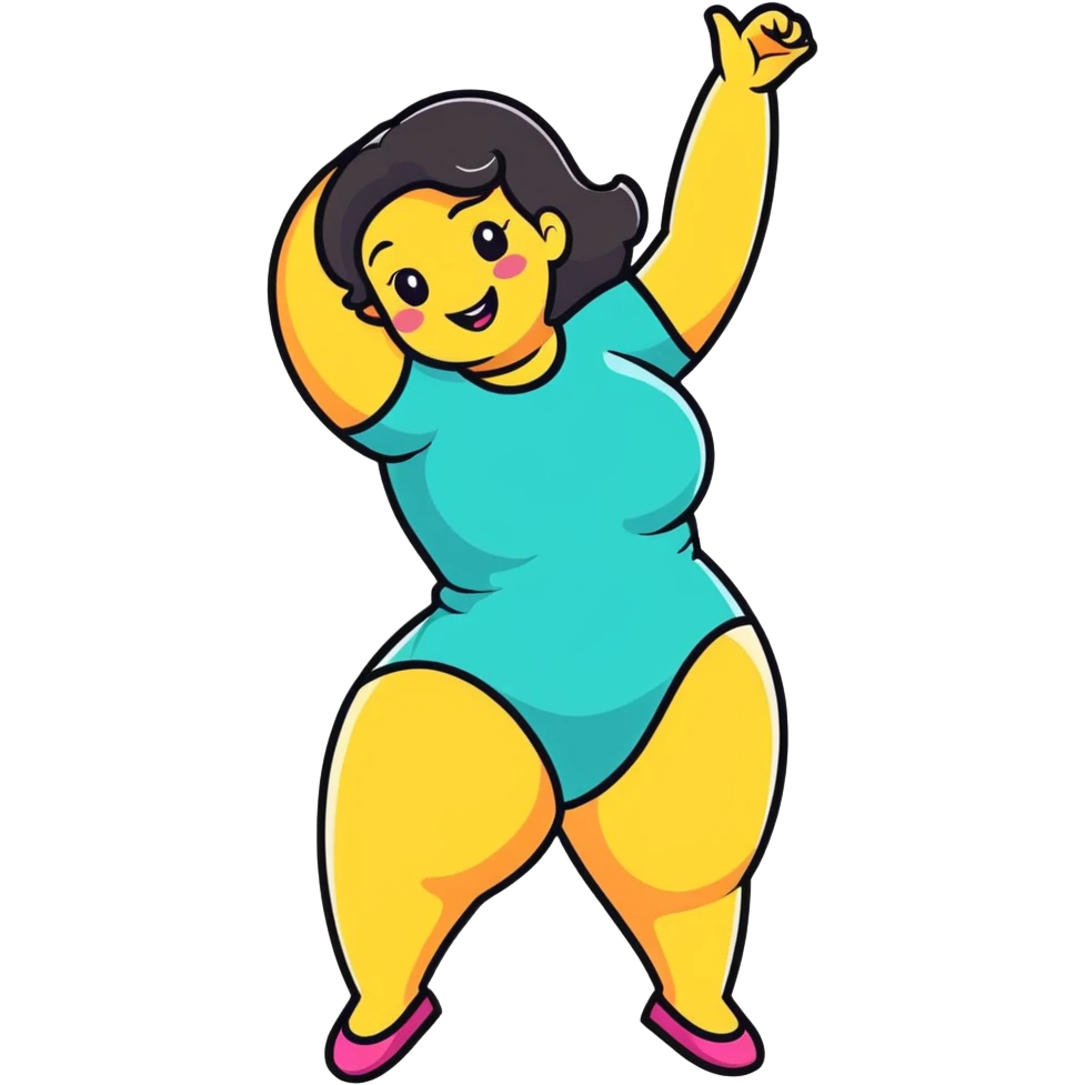 cartoon sticker of a confident, curvy woman with a playful pose, vibrant colors, cheerful expression emoji