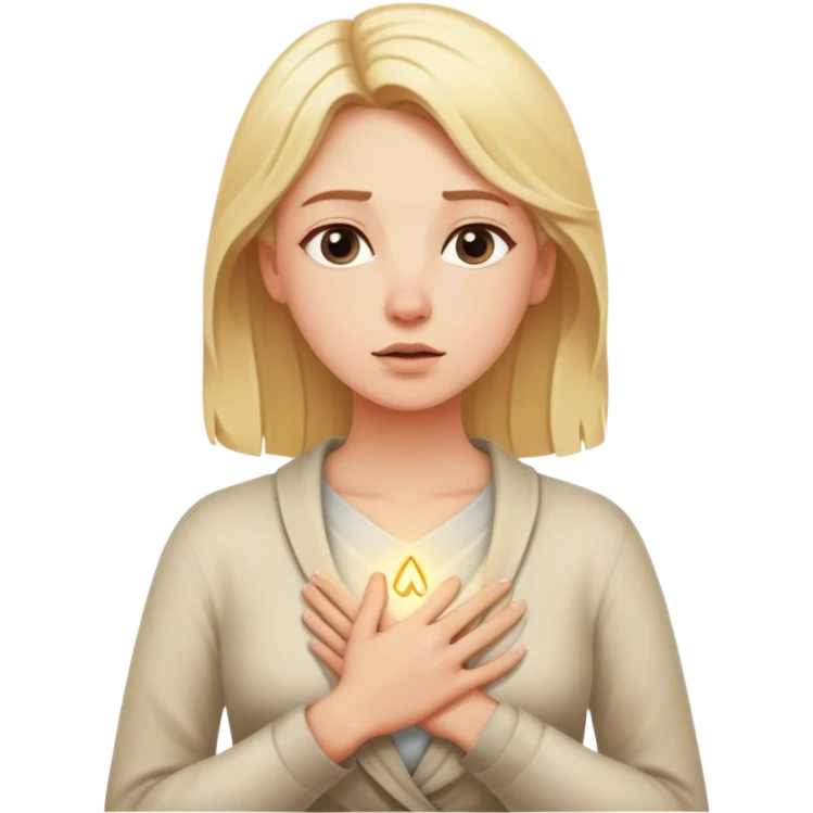a blonde woman in a 2 crossroads places a hand on their chest, taking a deep breath before choosing the light path, symbolizing their decision to respond instead of react with peace. light emoji