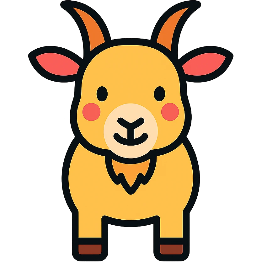 cute cartoon goat, color outline icon style emoji