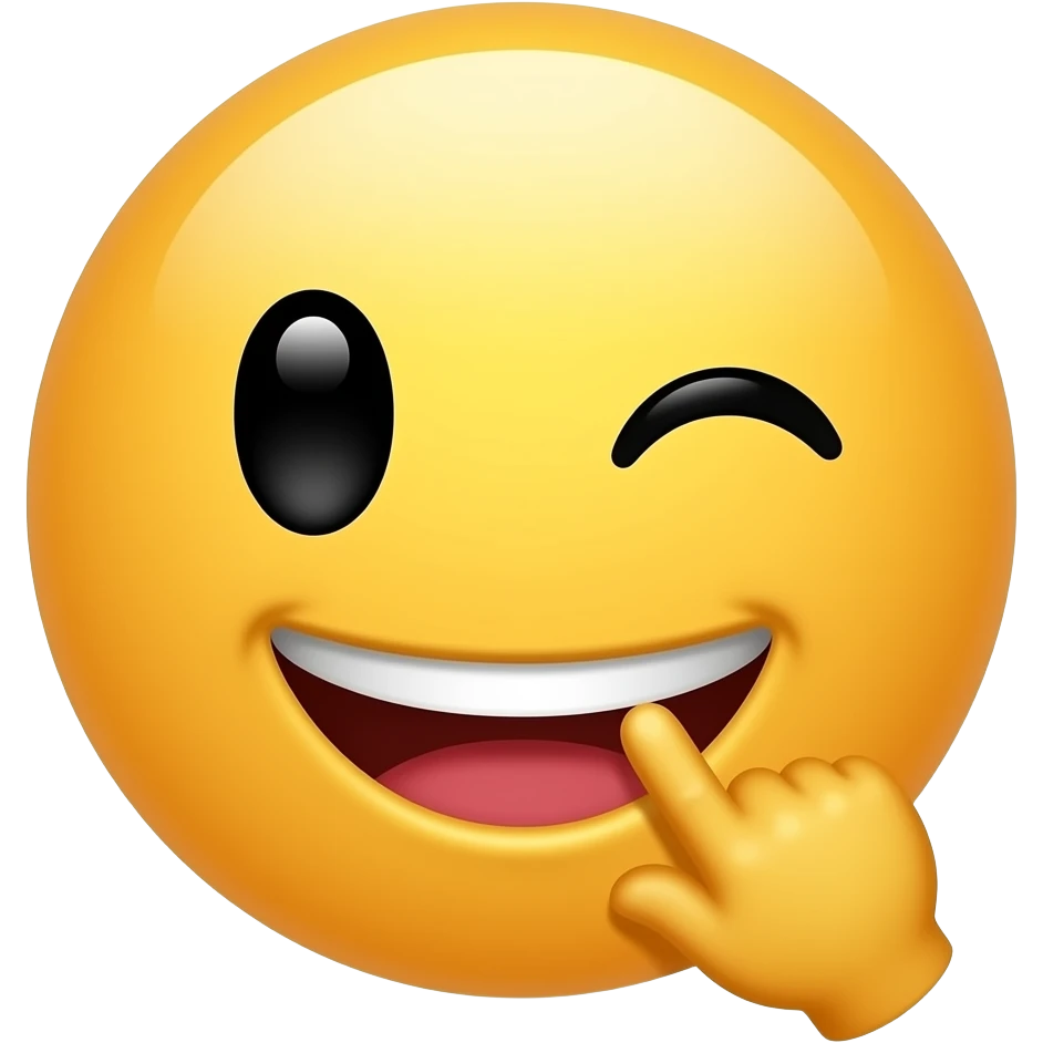 Carita sorriente mordiendose el dedo y guiñando un ojo emoji