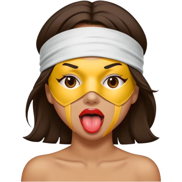 brunette blindfolded with tongue out emoji
