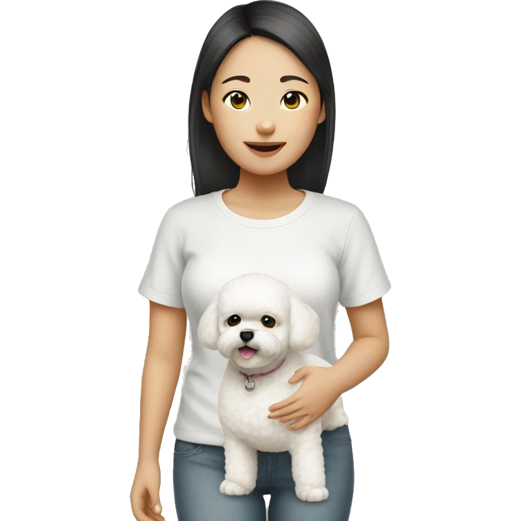 Asian girl with bichon emoji
