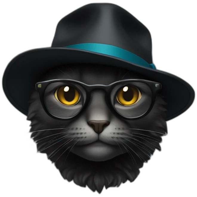 Un Chat noir avec costume lunettes et chapeau noir emoji