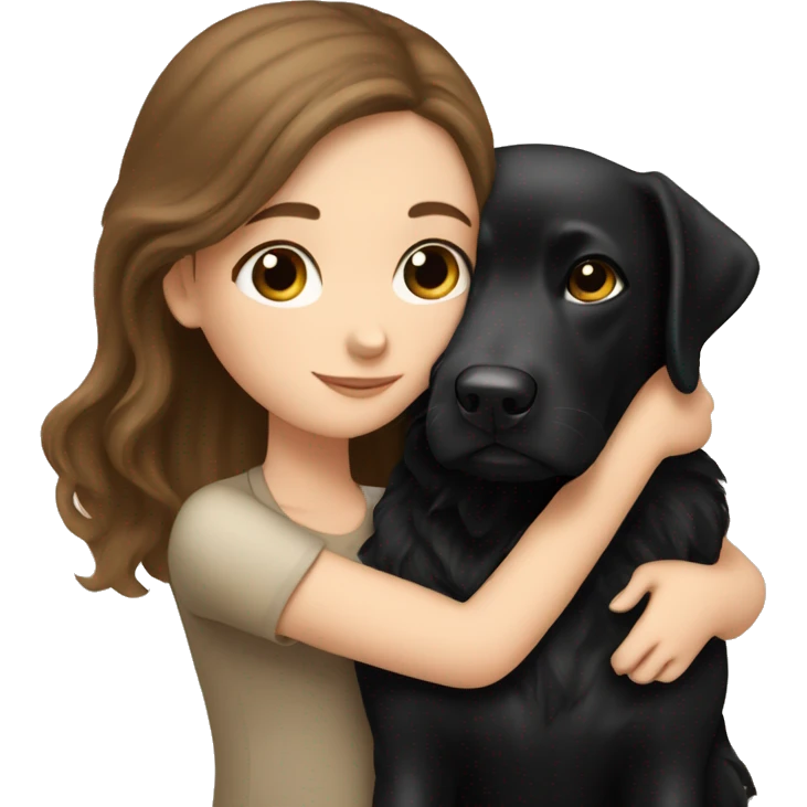 long brown hair white girl cuddling a cute black Labrador  emoji
