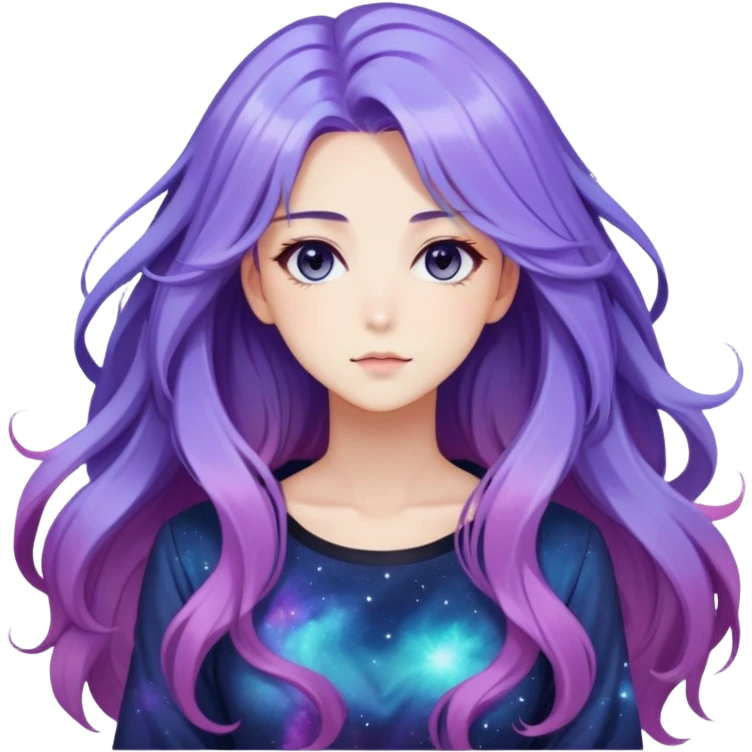 Beautiful gorgeous anime lady with long beautiful nebula hair, fashion aesthetic  emoji