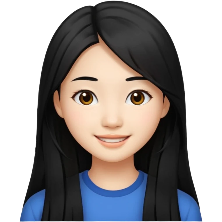 20 yr old asian woman, center part straight long black hair, very pretty emoji