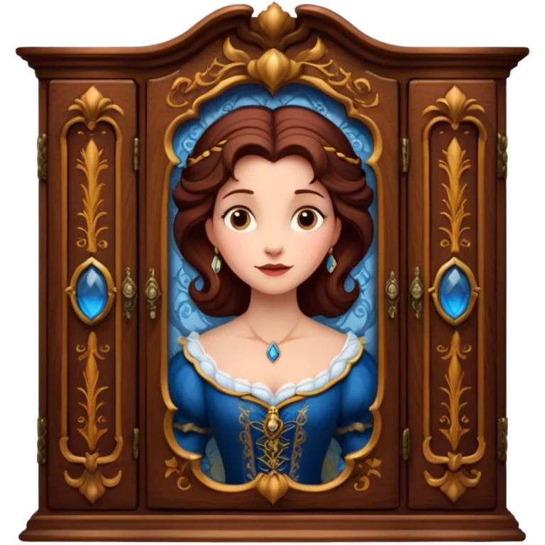 A middle-aged lady character from the fairy tale Beauty and the Beast — she was turned into a wardrobe by magic. She retains the wardrobe's original form, with an anthropomorphic face on the front of the closed cabinet. emoji