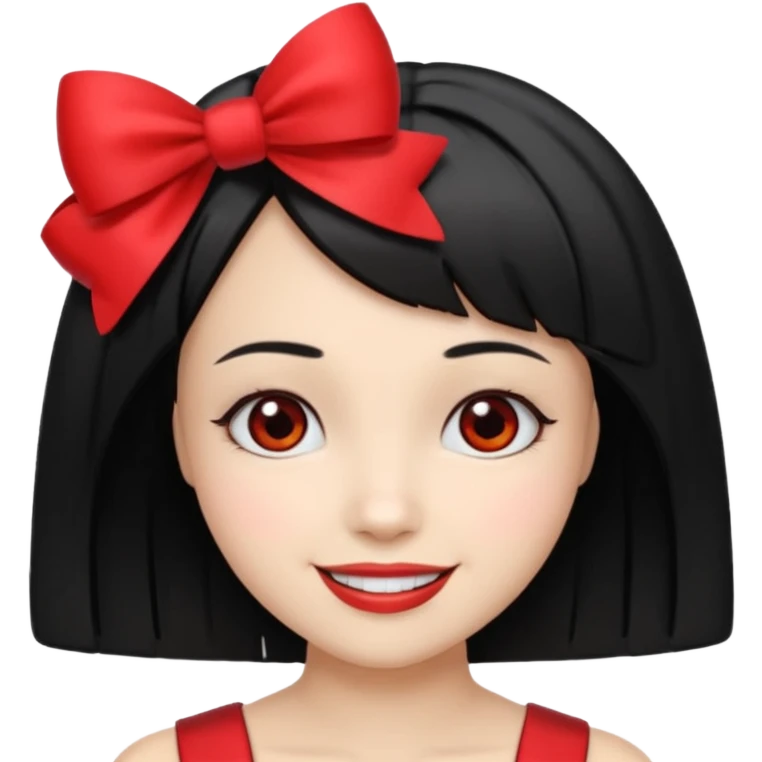 ["Fair skin female, black bob haircut, red bow clip at crown."] emoji