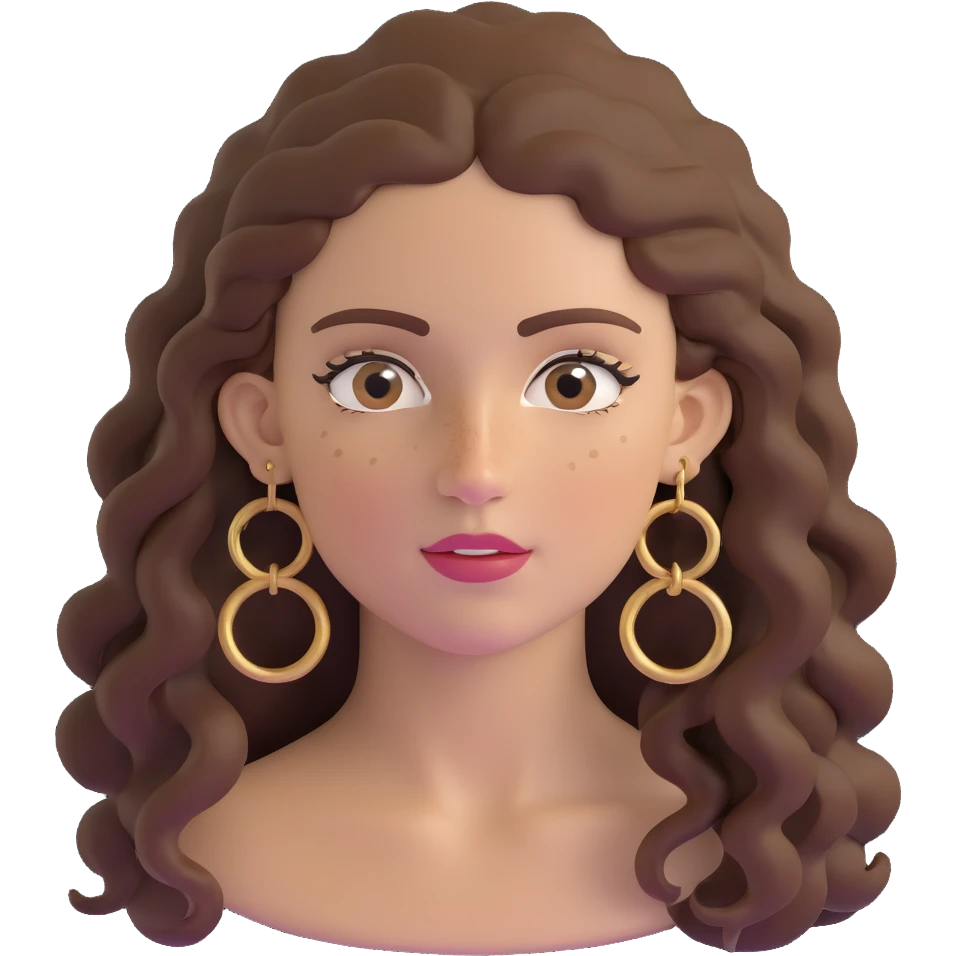 Attractive Greek woman with a wide face, freckles, long curly brown hair and gold hoop earrings emoji