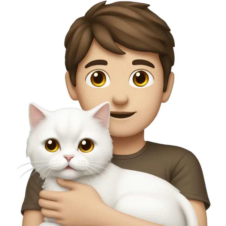 Brunette boy with a white Persian cat emoji