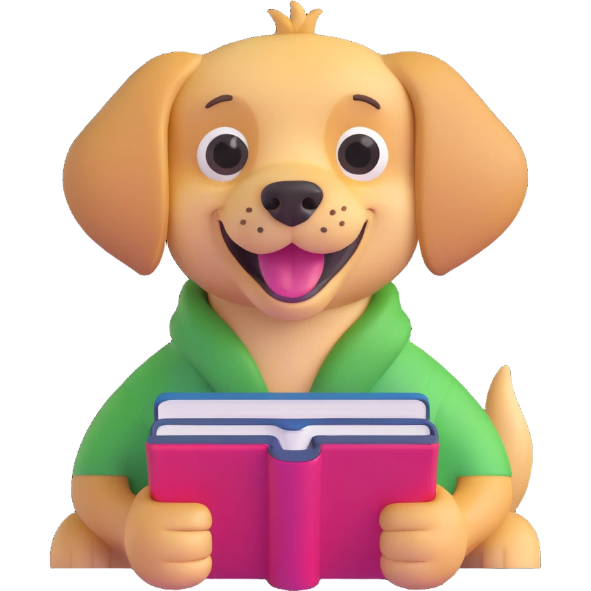 weird dog smiling holding a dictionary emoji