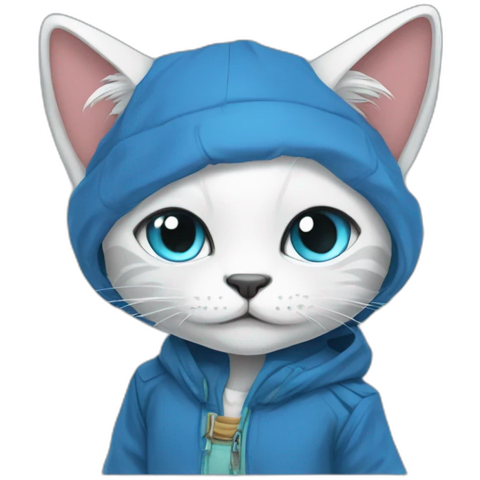 blue kawaï comics styled humanized cat wearing clothes emoji