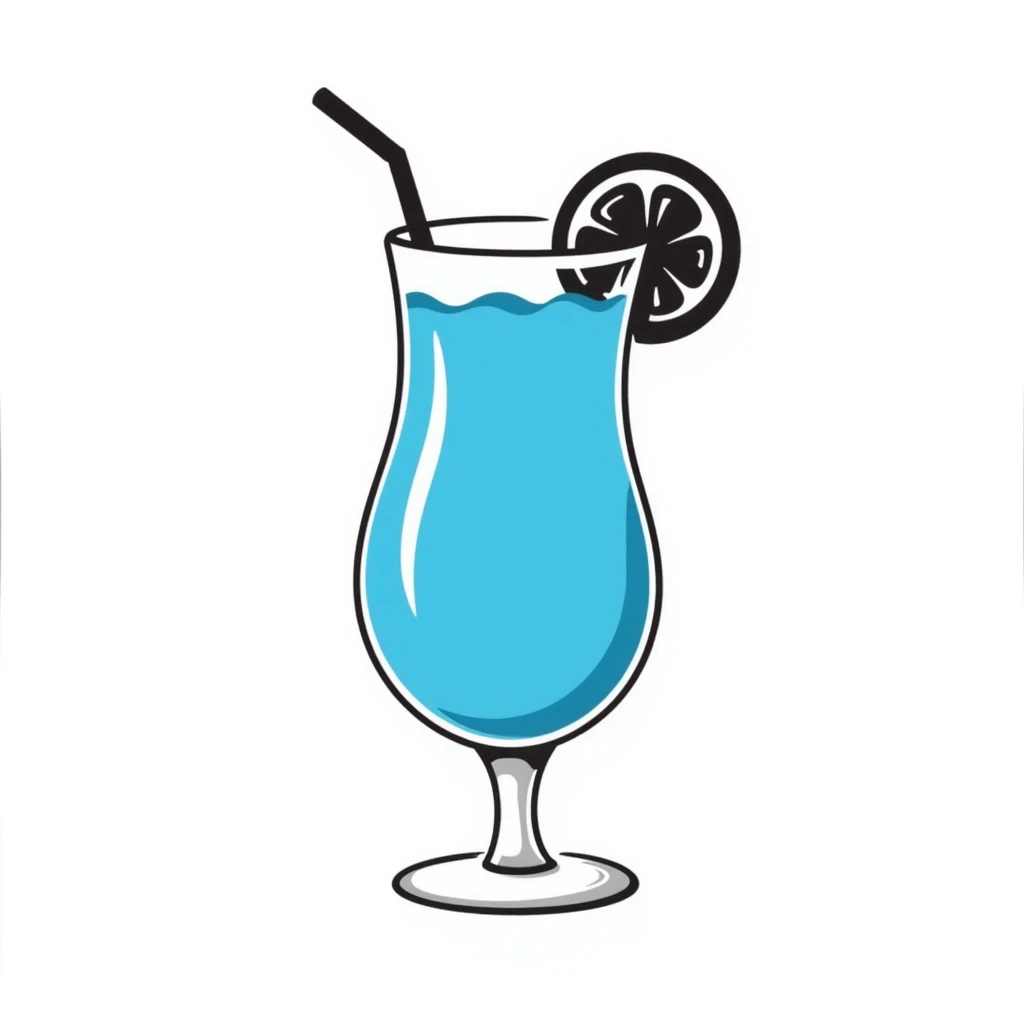 blue curaçao tropical cocktail in a hurricane glass, flat vector illustration emoji