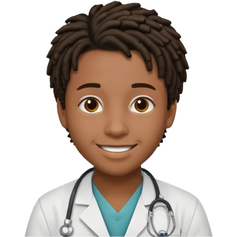 make me a black doctor with short dreads, he is a teen, no face hair, make him happy emoji