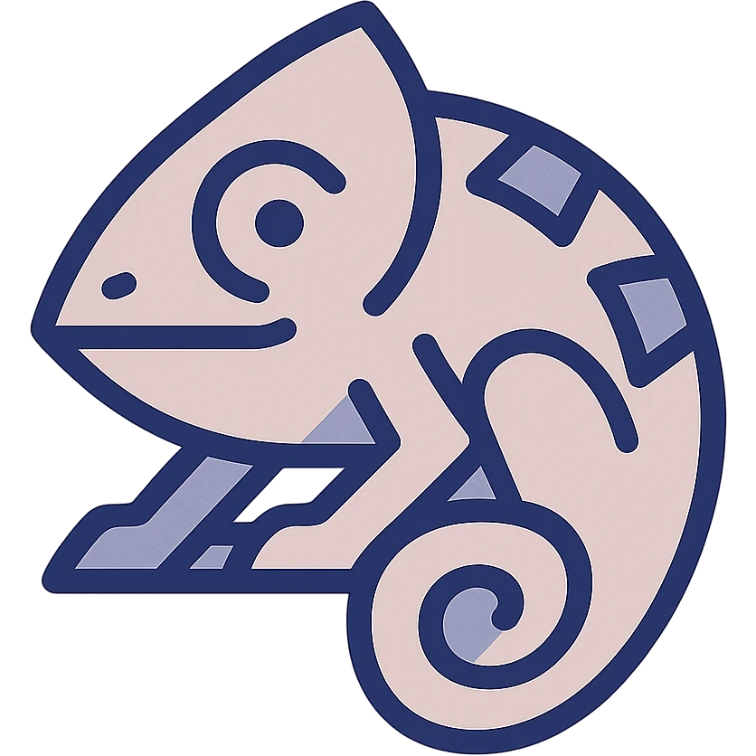 pink chameleon facing the camera, geometric logo style emoji