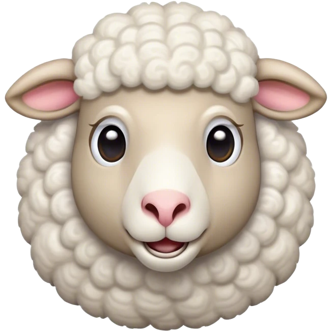 Cinematic Comical Sheep Portrait Emoji, Head tilted dramatically with an exaggeratedly amused expression, featuring a strikingly fluffy white fleece with a quirky pattern and wide, expressive eyes filled with playful disbelief, Simplified yet hilariously expressive features, highly detailed, glowing with a slightly sassy glow, high shine, dramatic yet playful, stylized with an air of cheeky mischief, bright and endearing, soft glowing outline, capturing the essence of a spirited and over-the-top sheep, so meme-worthy it feels like it could baa its way into internet fame instantly! emoji