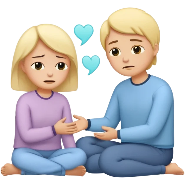 simplified human character crying gently while sitting with a psychologist, therapist showing empathy and support, emotional but safe mood, mental health therapy session, flat custom emoji sticker, soft pastel colors, rounded shapes, minimal details, thick outline, white background, no text emoji