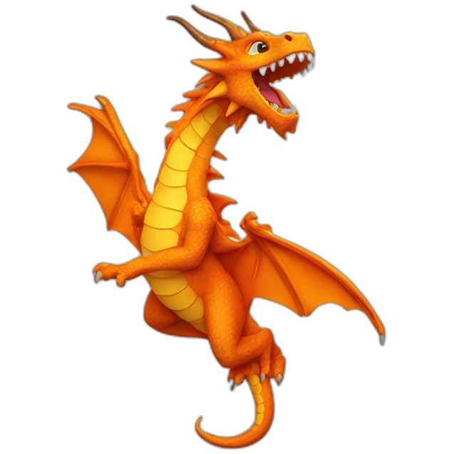 Dragon feu grand imposant orange qui crache du feu de face emoji