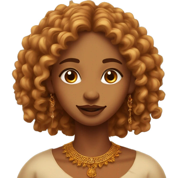 Long curly indian girl with wheatish skin with a golden nose ring. Thin angular face. Sharp jawline and nose. Big lips. With Rudraksha mala in neck. emoji