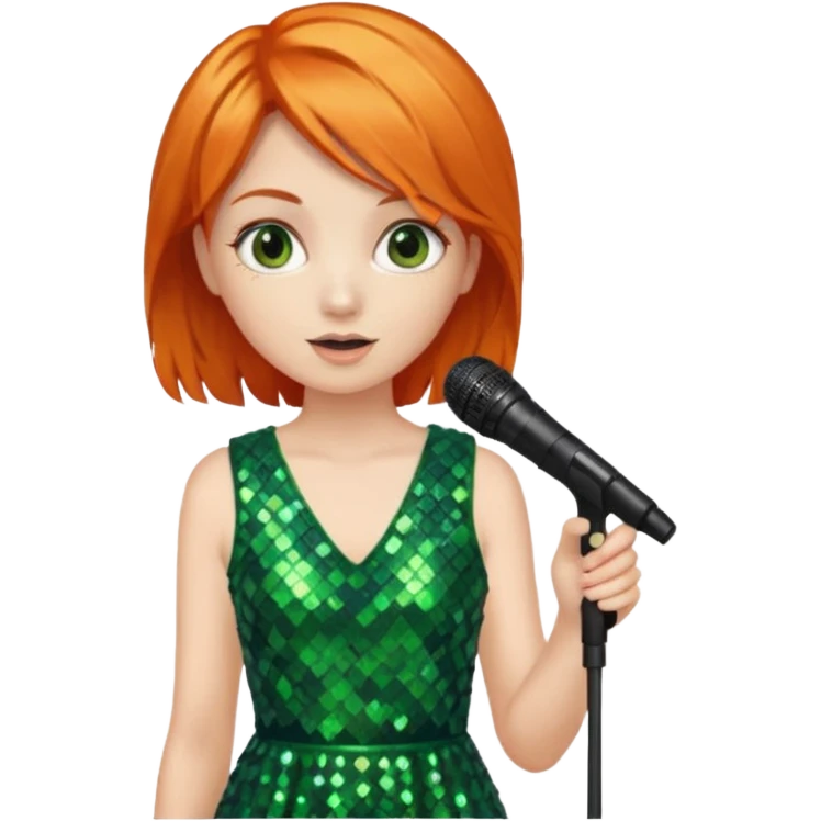 girl in green blink dress, orange hair, holding a mic



















 emoji