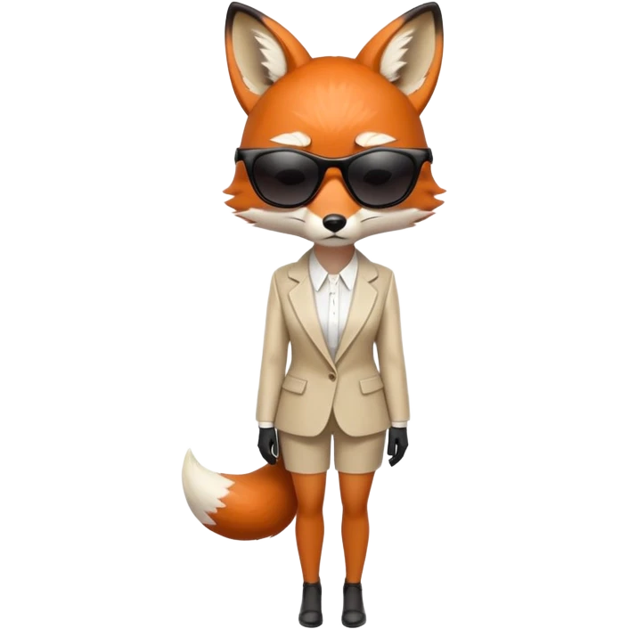 serious anthropomorphised female fox in stylish outfit with sunglasses, looking sad, facing away, full-body view emoji