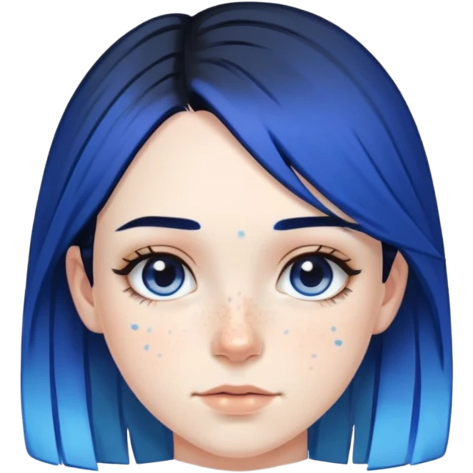Pale girl with freckles and brown eyes, black hair, with two strips of blue hair emoji