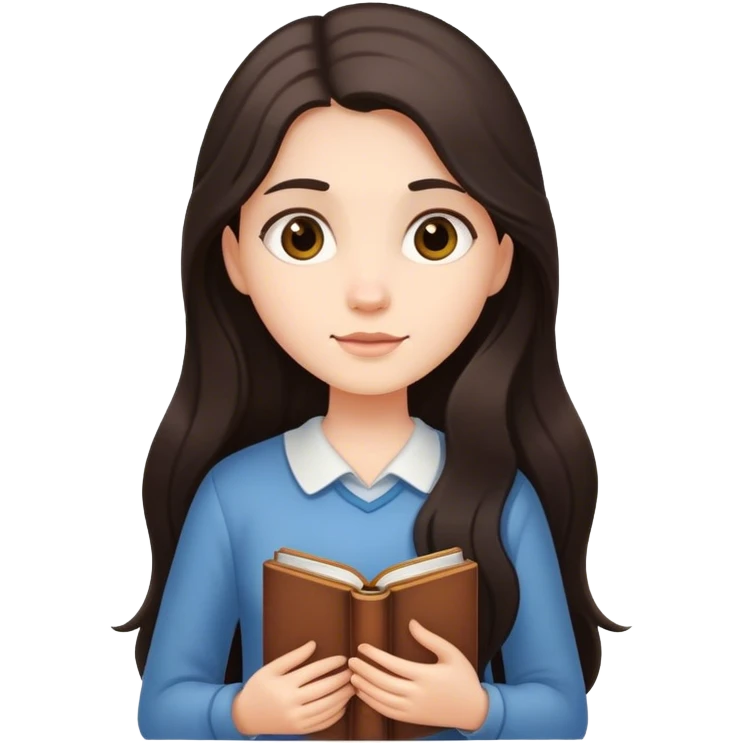 girl with fair skin and long dark hair holding a  book emoji