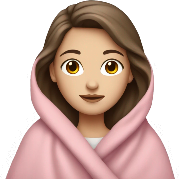 white girl with brunette hair in pink blanket emoji