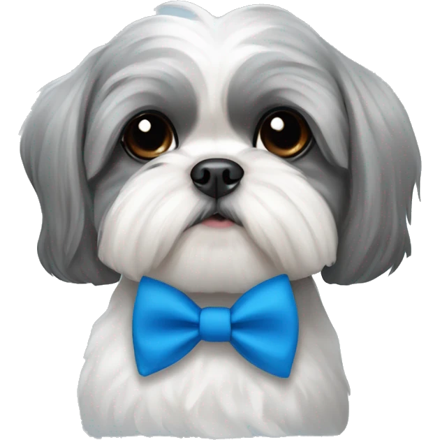 Grey and white shih tzu with blue bow tie  emoji