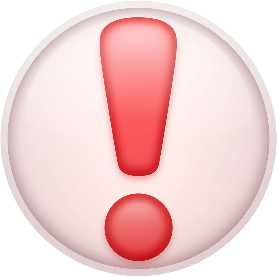 Exclamation mark flat design, cartoonish illustration, pastel red colours, rounded shapes, thick outlines, sticker emoji