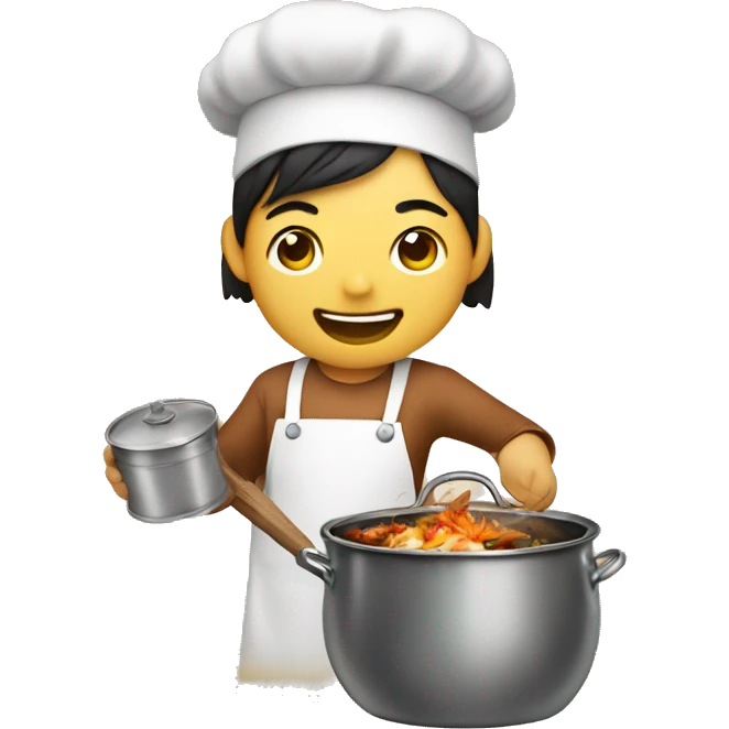 Asian with a cooking pot with a happy dog in it not being eaten emoji