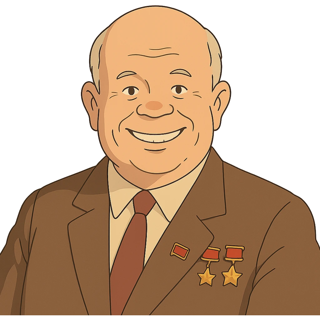 ghibli style portrait of Nikita Khrushchev smiling emoji