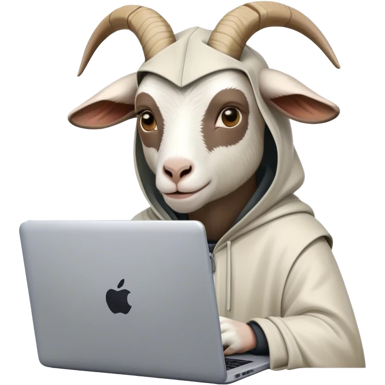 a goat with man hooded behind the laptop emoji