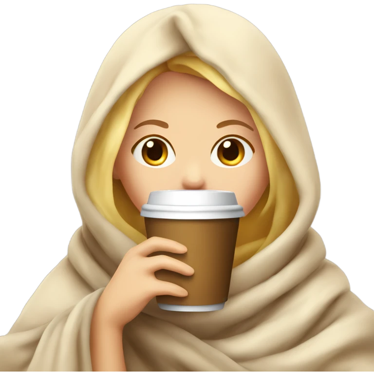 girl blond inside a blanket sipping coffee eyes closed emoji