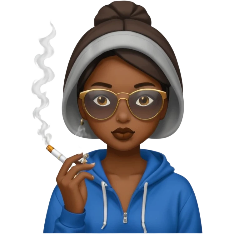 melanin girl smoking with hoodie and shades emoji
