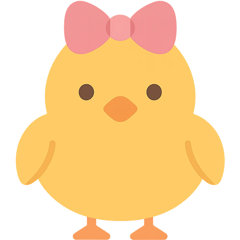 a chick with a pink bow, merged into a single icon, flat color icon style, simple shapes, soft edges emoji