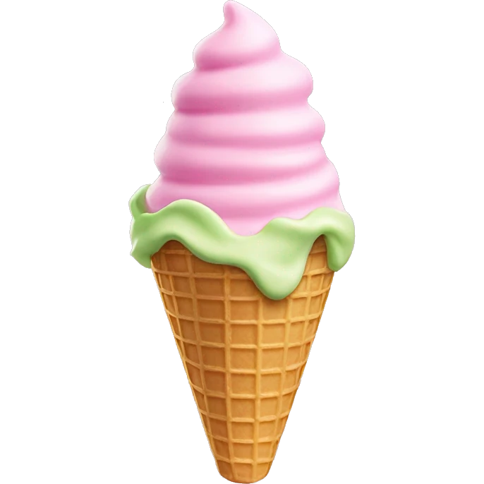 Pistachio ice cream in extra large pink waffle cone emoji