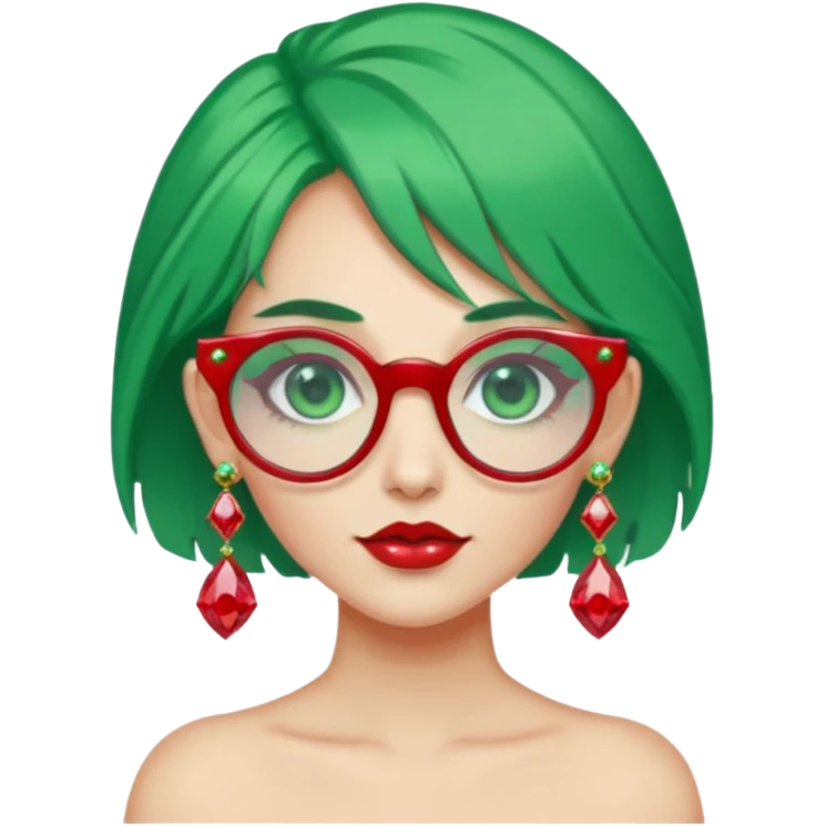 gem lover woman with gem accessories excessive amount gem glassess very big gem earrings green hair and red diamonds emoji