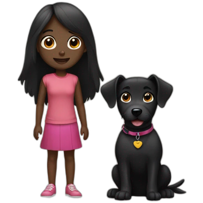 Black dog and girl  emoji