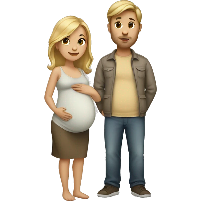 Blonde pregnant woman brown haired man emoji
