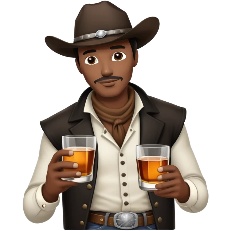 black and white cowboy holding a glass of whiskey emoji