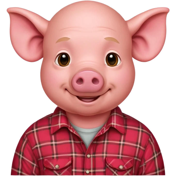 smiling bald pig man in red plaid shirt with floppy down pointed ears  emoji