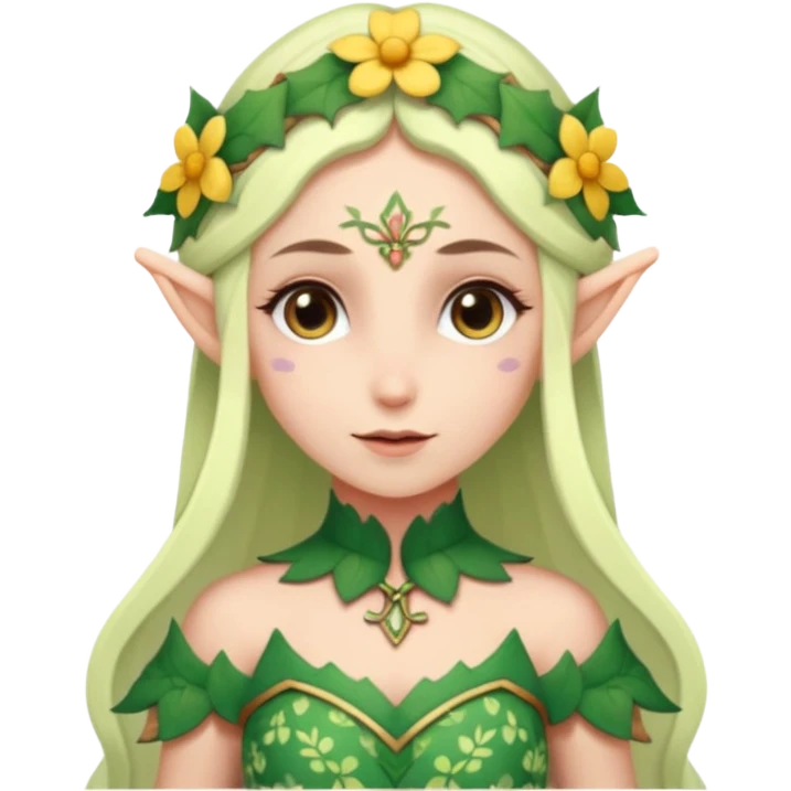 elf wearing flower pattern dress, Half Body. emoji