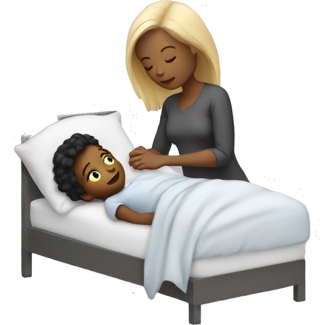 White mom tucking child in to bed emoji