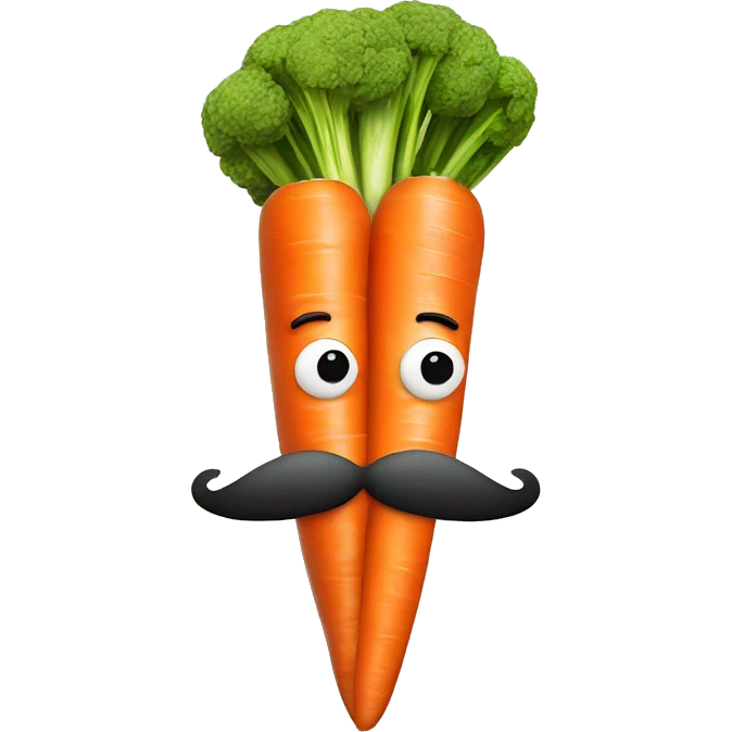 mustache above a large carrot with two meatballs pushed up under the carrot emoji